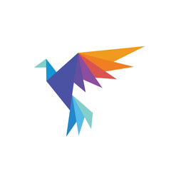 origami paper bird, bird rainbow logo