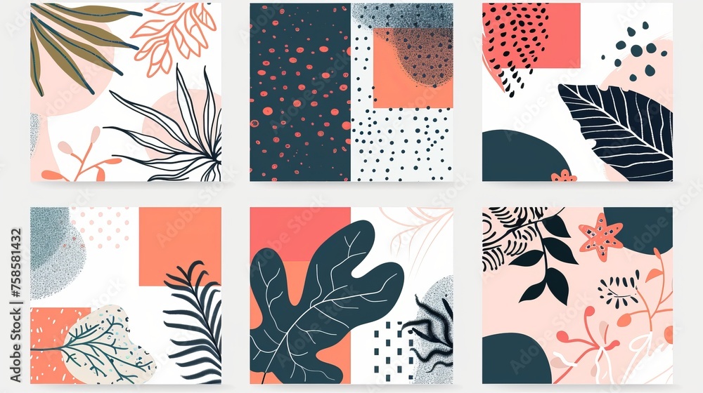 Poster the abstract square art templates feature floral and geometric elements. suitable for posting on soc
