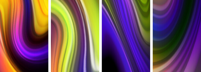 Rainbow color liquid. Wave lines poster set for wallpaper, business card, cover, poster, banner, brochure, header, website