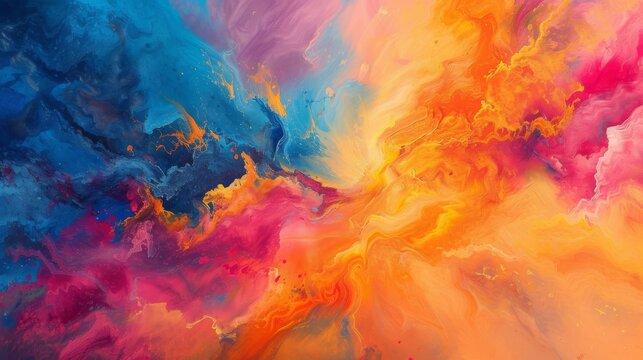 Explosion of Color: Mesmerizing Abstract Acrylic Painting with Vibrant Splashes and Swirls, Creating an Enchanting Display of Creativity, Energy, and Dynamic Visual Symphony © Mark