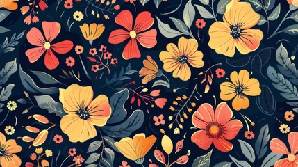 Fotobehang A seamless floral pattern with a vintage background © Mark