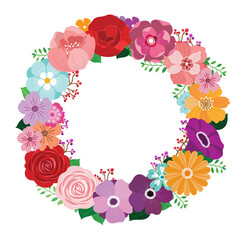 a wreath decorated with colorful and pretty flowers