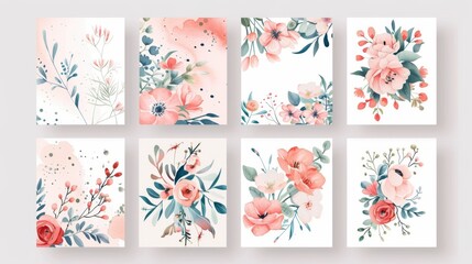 Watercolor sets of wedding invitations with calligraphic elements and watercolor flowers. Collection of wedding invitations.