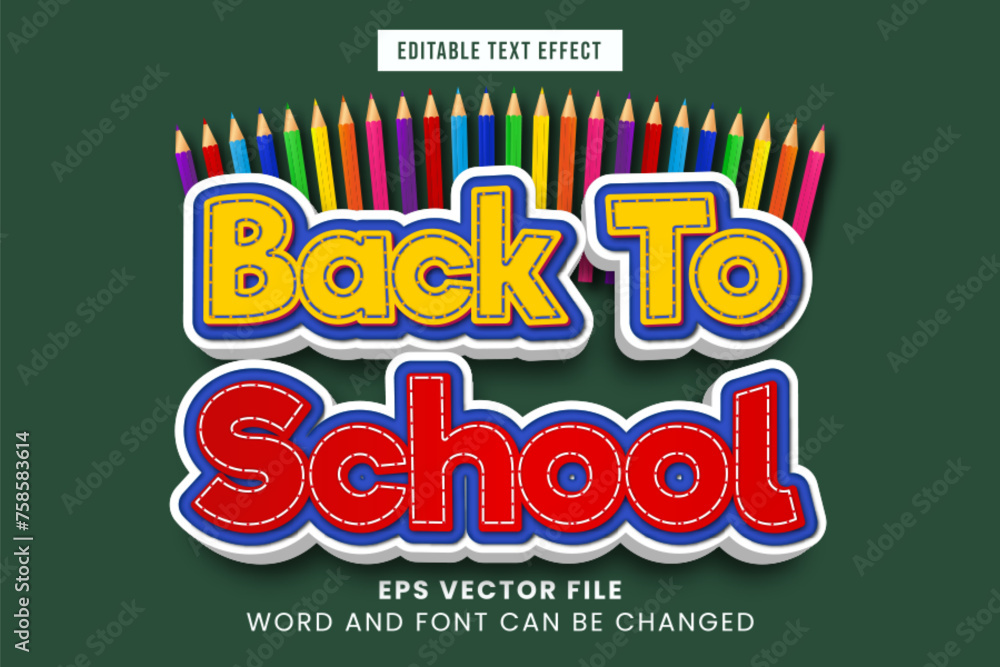 Poster back to school editable vector text effect. education text style