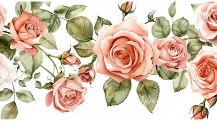 An elegant bouquet of roses with a watercolor background that can be used for a greeting card or invitation card for a wedding, birthday, or other holiday or summer event.
