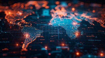 Obraz premium An interactive digital map displaying real-time financial transactions and global