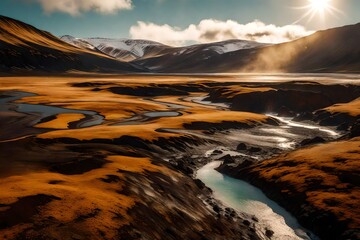 The sulphuric golden brown landscape of Iceland's geothermal area