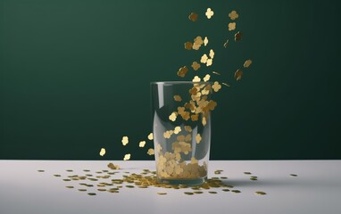 St. Patrick's Day, pint of beer, clover, confetti, minimalism 