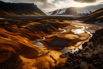 The sulphuric golden brown landscape of Iceland's geothermal area