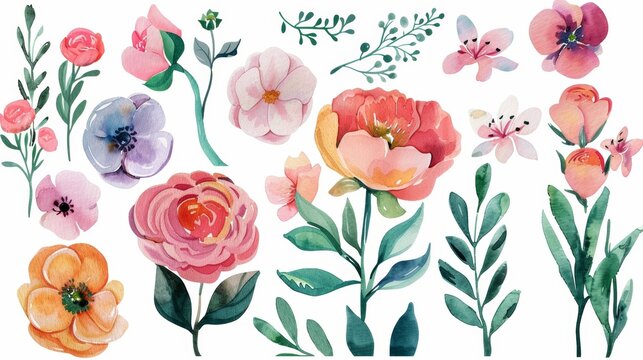 An elegant watercolor set of flowers