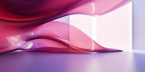 横長背景バナー。紫の抽象的な部屋に透明感のあるピンクの波がある空間