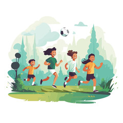 Obraz na płótnie Canvas A group of children playing soccer in a park. 