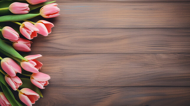tulips blossom flowers on vintage wooden background