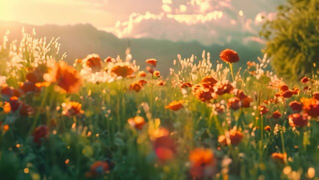 sunset in the field landscape. 4k video animation
