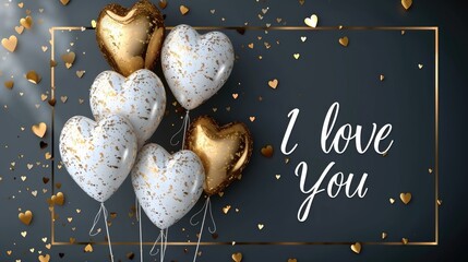 Expressive love: a charming greeting card adorned with heart-shaped balloons and the heartfelt text i love you, a perfect token for a loved one, celebrating affection and romance on Valentine's Day.