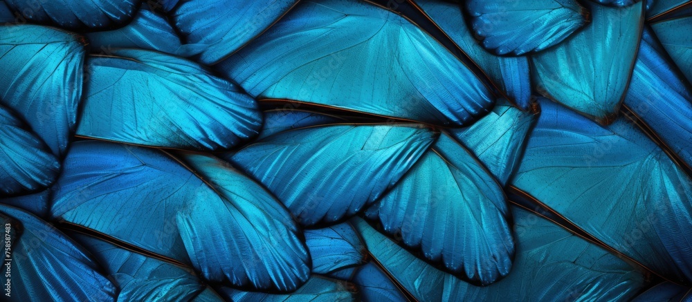 Poster a closeup of a pile of azure butterfly wings showcasing intricate patterns and symmetry. the electri