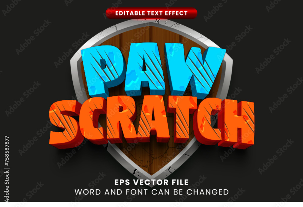 Poster paw scratch game 3d editable vector text effect