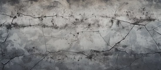 Foto op Plexiglas A detailed shot of a weathered, grey concrete wall revealing cracks and texture, making for a compelling subject in monochrome photography © TheWaterMeloonProjec