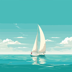 A lone sailboat gracefully cutting across a turquoi - obrazy, fototapety, plakaty