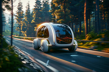 Future concept car driving in natural scenery