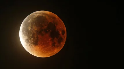 Foto op Plexiglas A stunning lunar eclipse graces the dark heavens, cloaking the moon in a deep, blood-red hue, captivating and mystifying. © Oksana Smyshliaeva