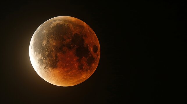 A stunning lunar eclipse graces the dark heavens, cloaking the moon in a deep, blood-red hue, captivating and mystifying.