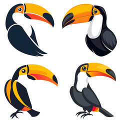 Flat logo of big birds Toucan on isolated white background