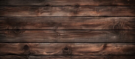 Fototapeta premium A closeup of a brown hardwood table with a wood stain pattern, made of rectangular planks of plywood. The blurred background enhances the focus on the table