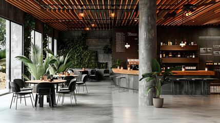 Fototapeta premium Elegant Restaurant Interior with Modern Furnishings and Sophisticated Decor, Providing a Luxurious Dining Experience in a Stylish Setting