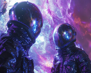 Cosmic explorer clad in metallic suit - obrazy, fototapety, plakaty