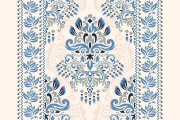 Damask Ikat floral pattern on white background vector illustration.scarf texture concept.