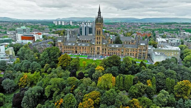 Aerial view of the University of Glasgow, Scotland. Multidisciplinary school and one of the centres of the Scottish Enlightenment ancient universities.