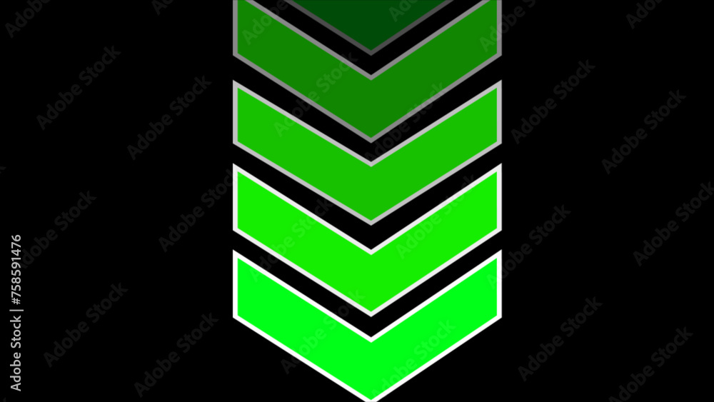 Poster green arrows indicate the direction of the overlay layer. swipe-down navigation. blinking arrows: th