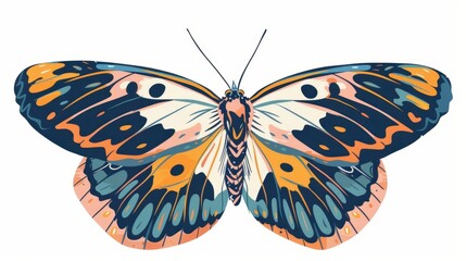 Tropical exotic moth with beautiful wings pattern. Spring and summer insect. Abstract gorgeous fauna species. Flat graphic modern illustration isolated on white.