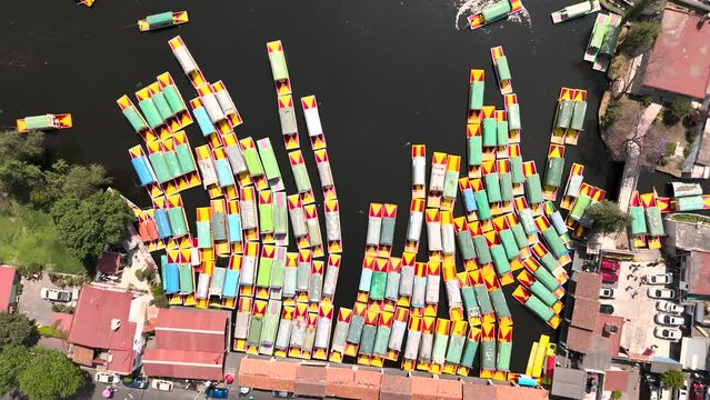 Aerial view of one of the docks in the Xochimilco area in Mexico City