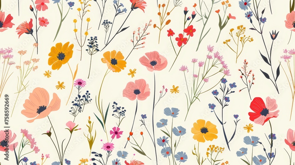 Poster this seamless floral pattern can be used for textiles and fabrics. spring and summer field flowers o