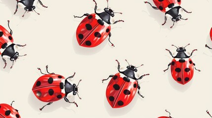 Floating ladybugs pattern for wrap, fabric, textile and decorating. Elegant dotted beetles, ladybugs, flat modern illustration.