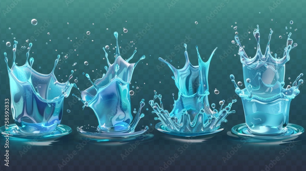 Poster an illustration of aqua liquid in the shape of a crown with dynamic motion elements isolated on a tr