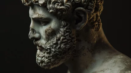 Foto op Canvas a close-up of an ancient greek sculptures face on dark background © Salander Studio