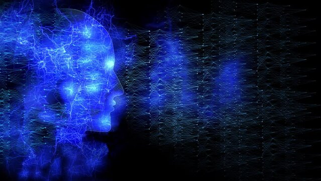 Animation of scary self-aware consciousness in a Large Language Model; simulation with original elements, SEAMLESS LOOP on black background.