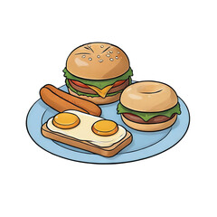 Lunch Foods Hand Drawn Cartoon Style Illustration