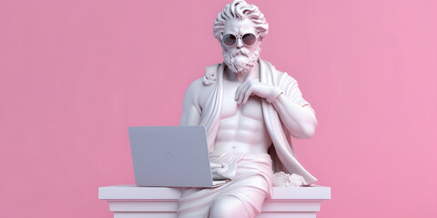 Ancient Greek Sculpture of a Man with a Laptop
