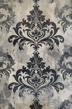 front view photo of woven damask pattern of Victorian style in light grey color