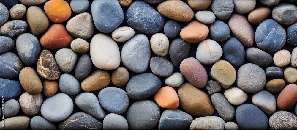 Poster an artful arrangement of rocks in varying colors and sizes stacked in a pile to form a pattern. the 