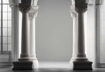 isolated columns old background white architectural two poduim dais pillar roman romanesque roma pedestal past ancient old order ornate sculpture shape temple tower traditional white support style - obrazy, fototapety, plakaty