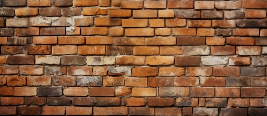 A closeup of a brown brick wall showcasing the intricate brickwork and rectangular shapes of the building material. The stone wall facade features windows and adds character to the building