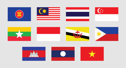 Association of Southeast Asian Nations all members Flags design. Collection of ASEAN Country  Flags.
