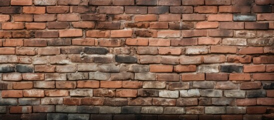 A detailed closeup of a brown brick wall showcasing the intricate brickwork and mortar. The composite material of brick and mortar showcases a sturdy stone wall building material