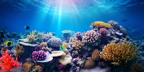 Naklejka na ściany i meble Ocean Tropical island with colorful underwater world a testament to the wonders of the ocean