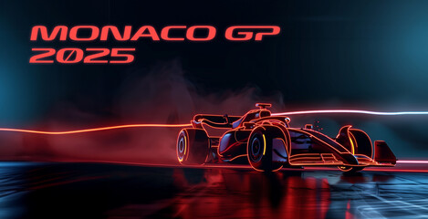 Naklejka premium Monaco night race F1 racing car street formula 1 racing high speed banner sports grand prix France 